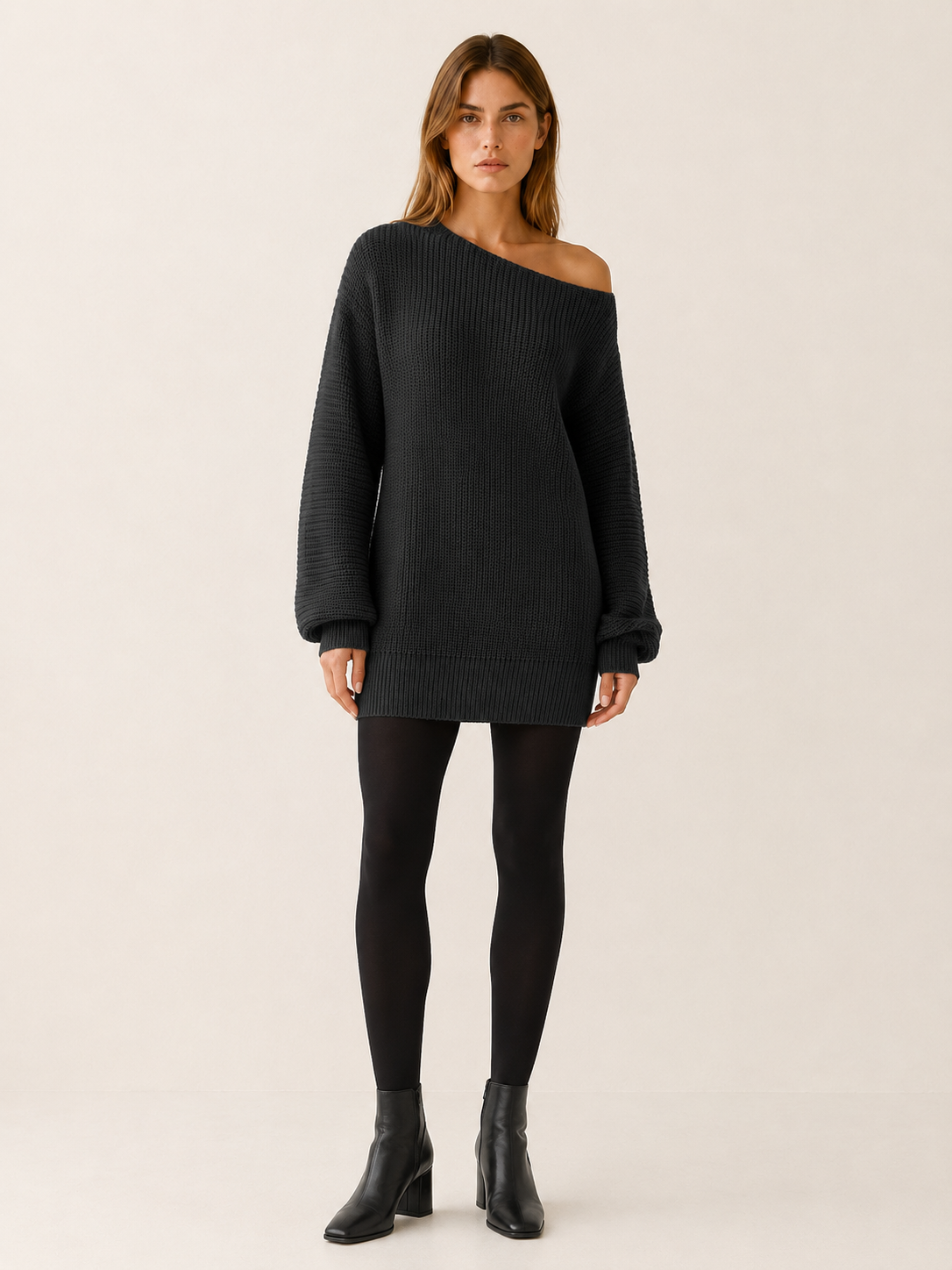 Elowra | Sweater Dress with Boat Neck and Long Sleeves