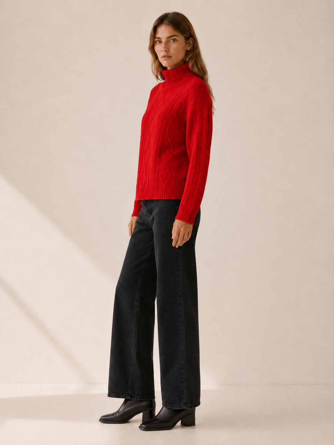 Eluned | Roll Neck Jumper with Textured Detail