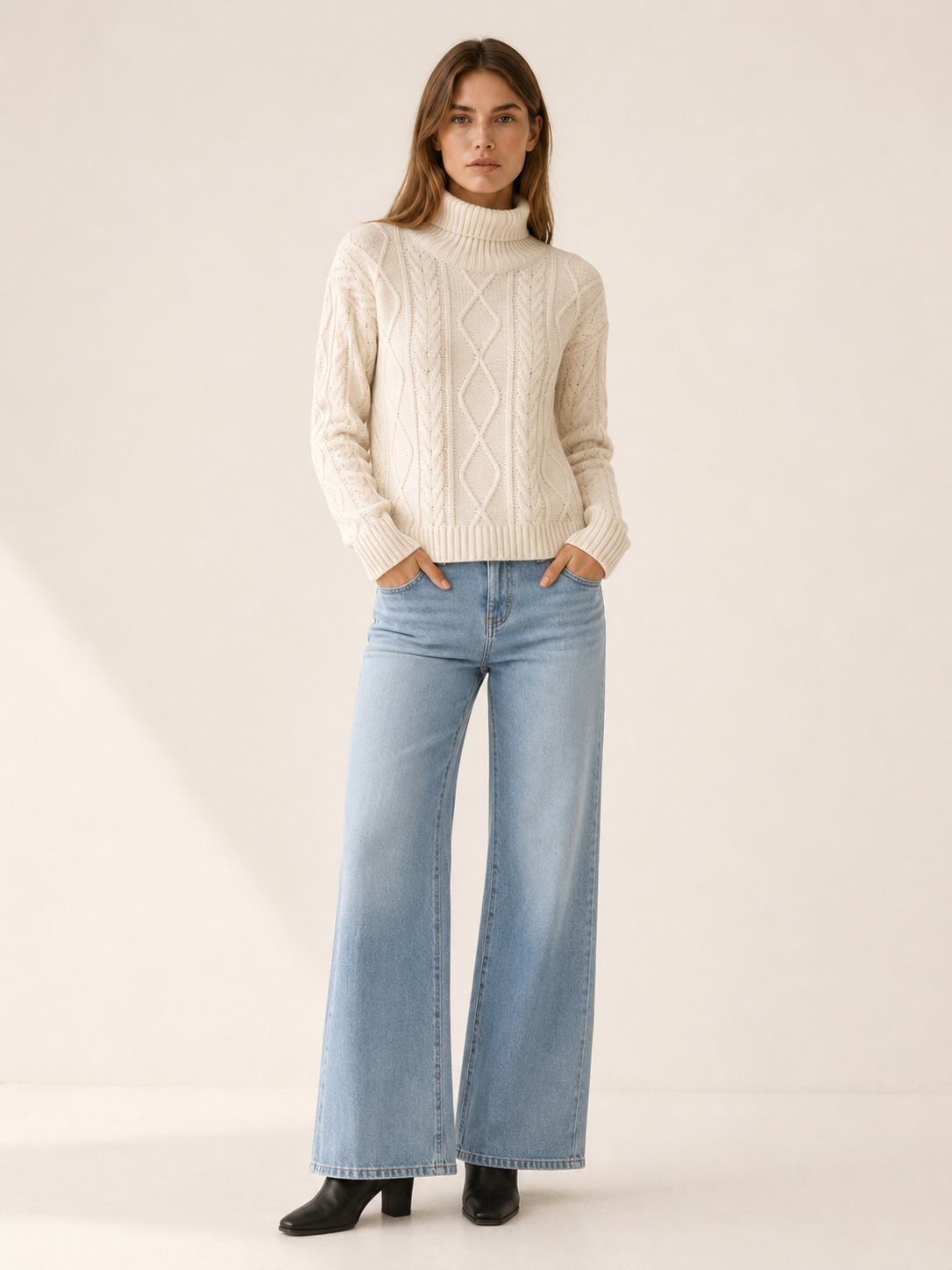 Eluned | Roll Neck Jumper with Textured Detail