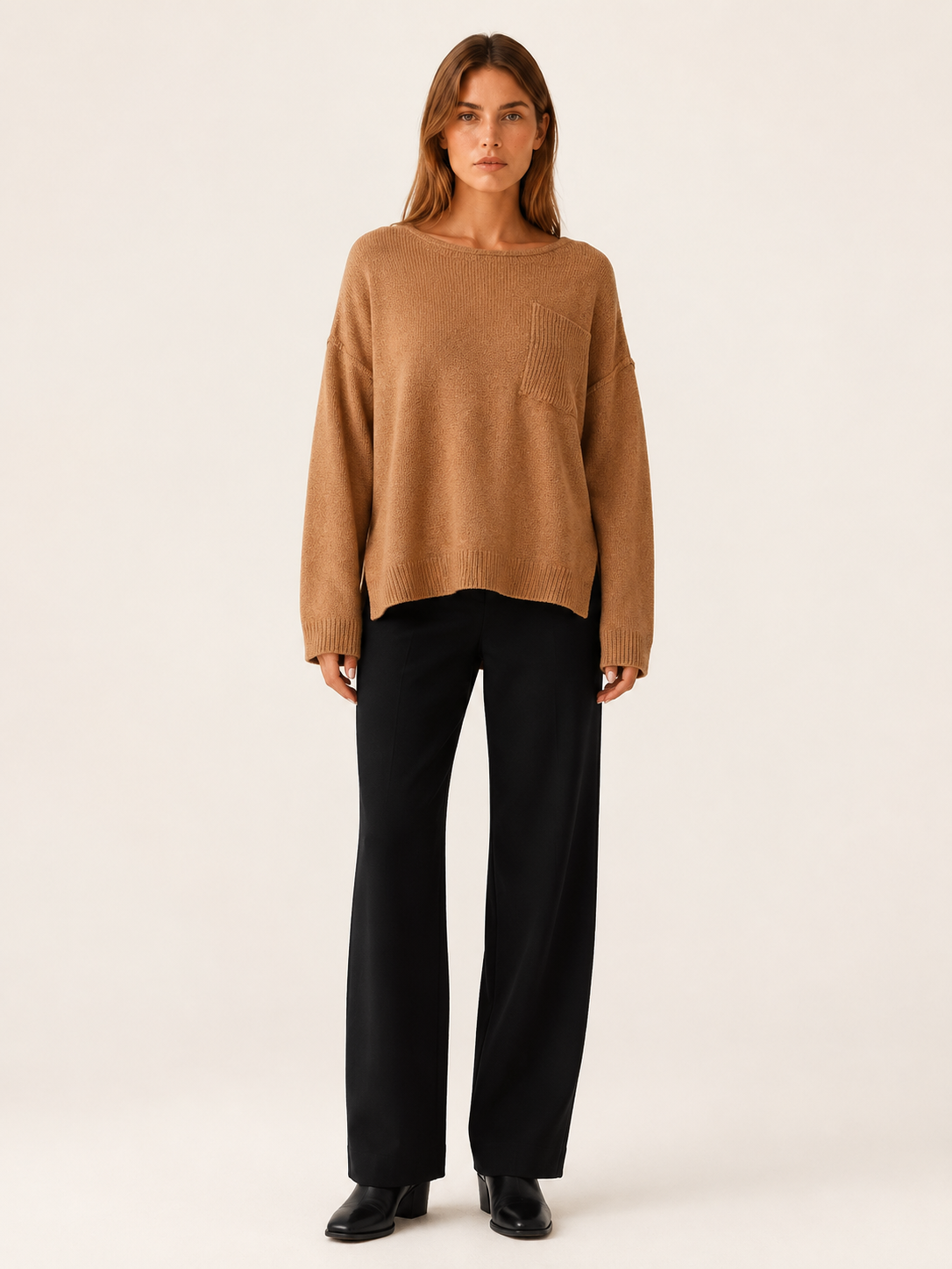 Elvarenne | Knit Sweater with Boat Neck and Side Slits