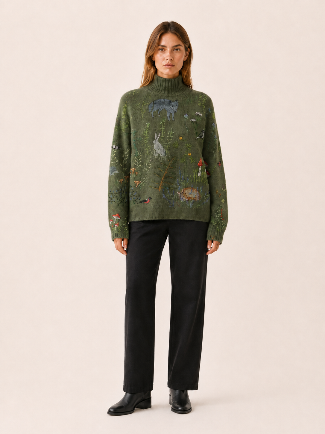 Elyndra | Women's Woodland Motif High Neck Jumper