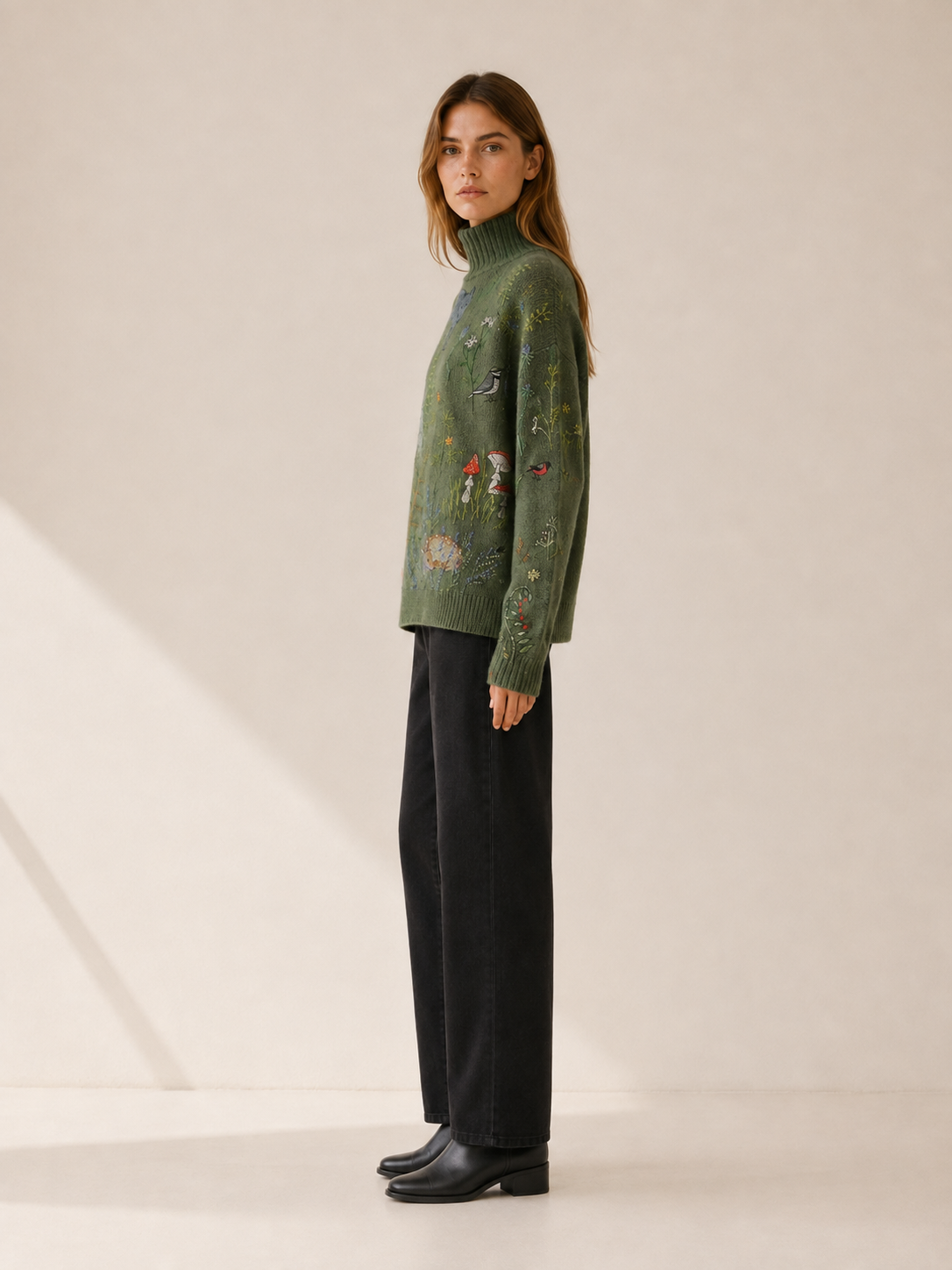 Elyndra | Women's Woodland Motif High Neck Jumper