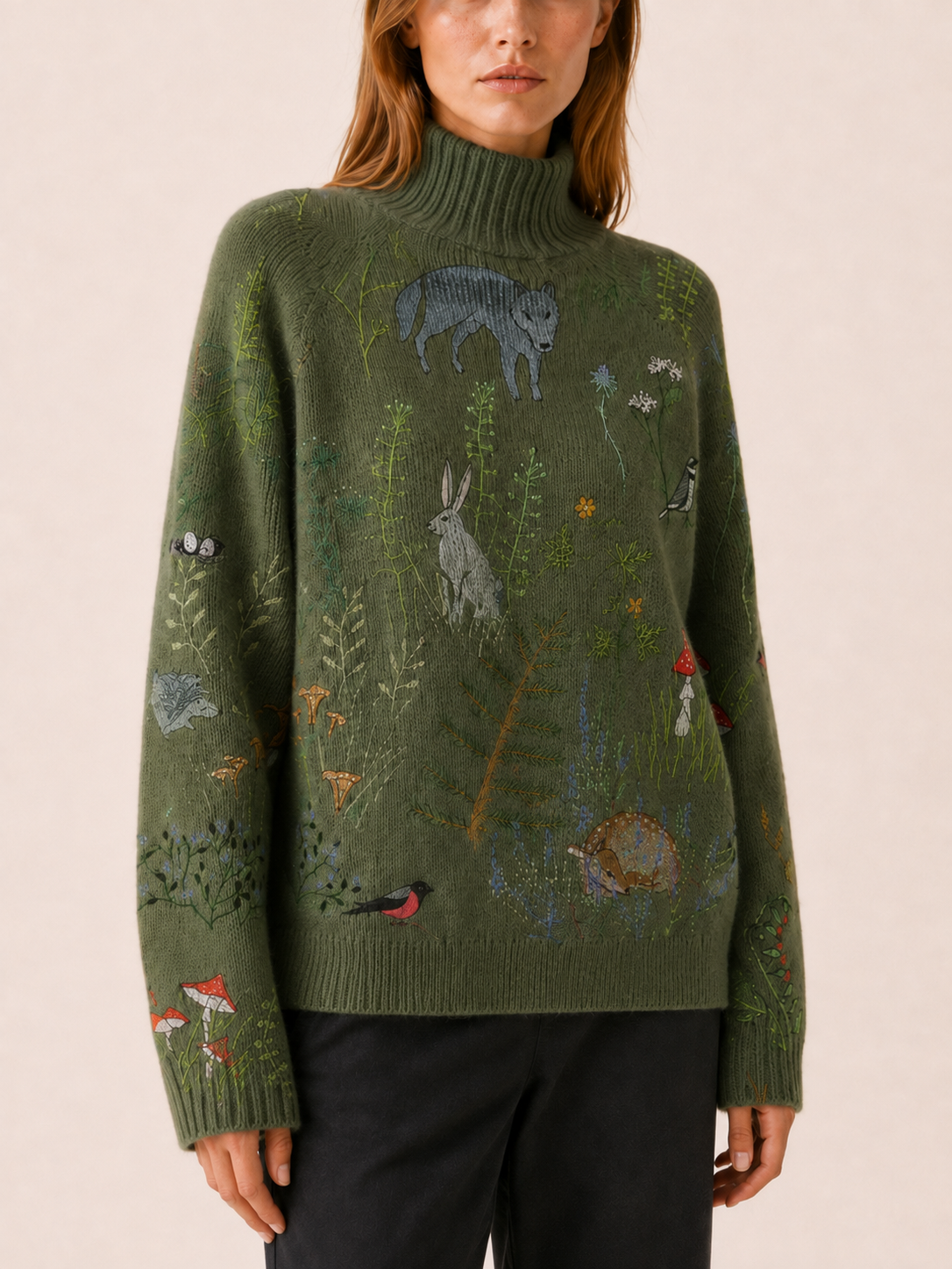 Elyndra | Women's Woodland Motif High Neck Jumper