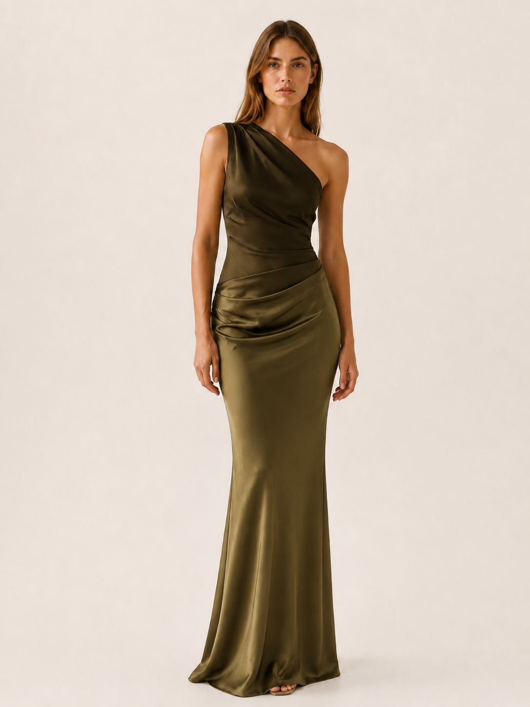 Elyndra | One Shoulder Maxi Dress with Pleated Detail