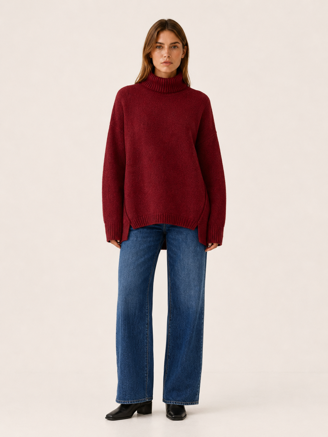 Elyvara | High Neck Sweater with Split Stepped Hem