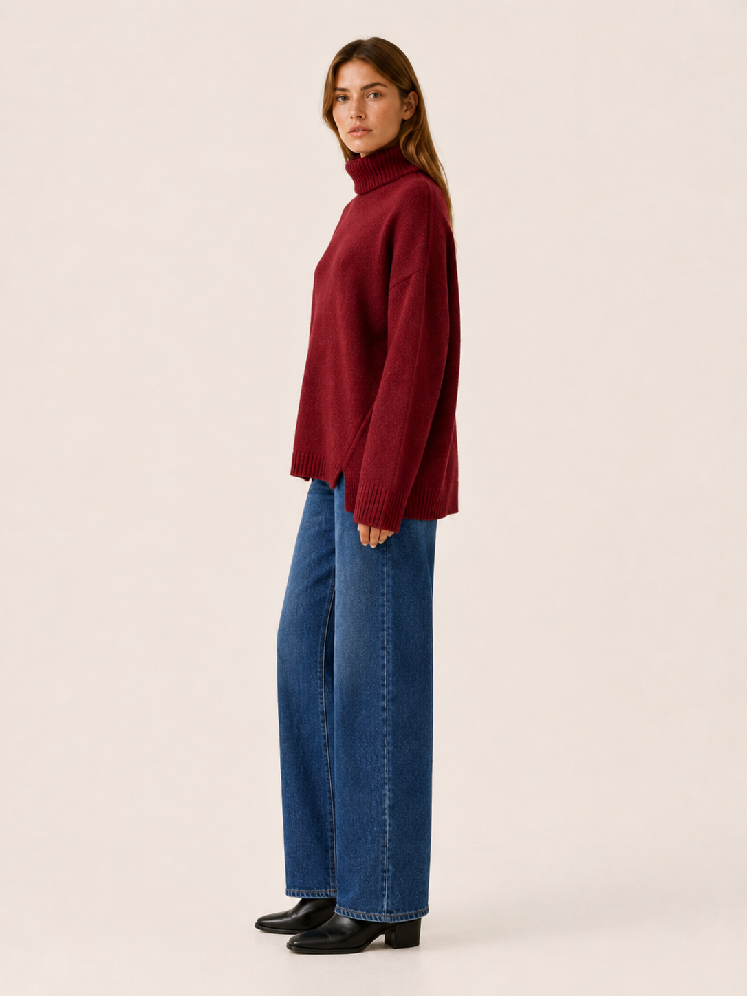 Elyvara | High Neck Sweater with Split Stepped Hem