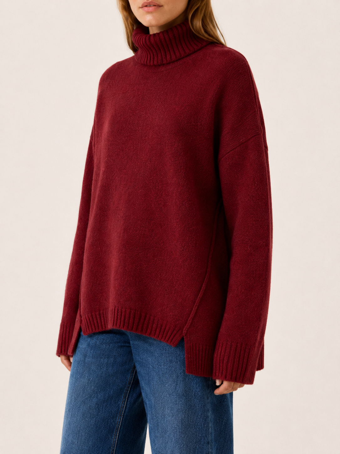 Elyvara | High Neck Sweater with Split Stepped Hem