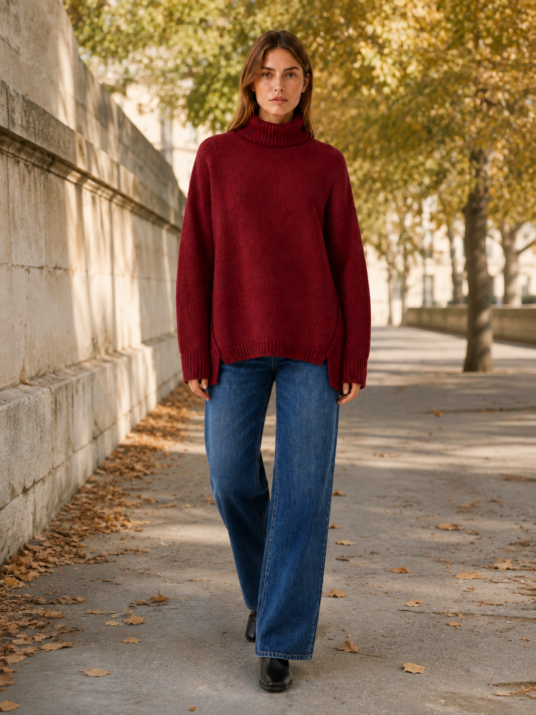 Elyvara | High Neck Sweater with Split Stepped Hem