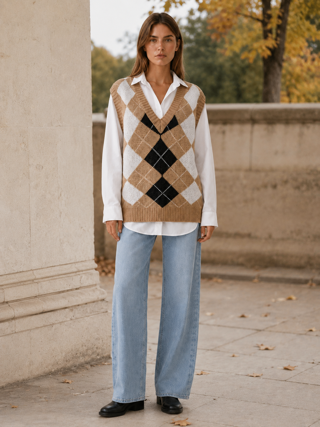 Esmalyn | Sleeveless Jumper with Argyle Pattern and V-Neck