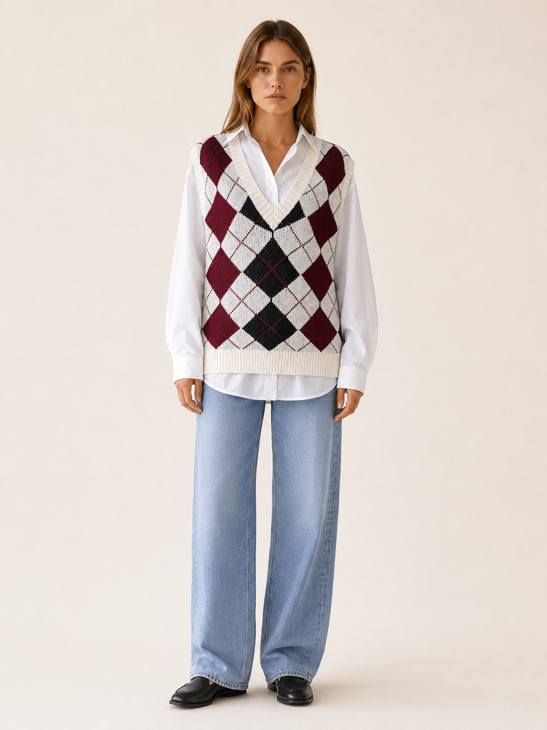Esmalyn | Sleeveless Jumper with Argyle Pattern and V-Neck