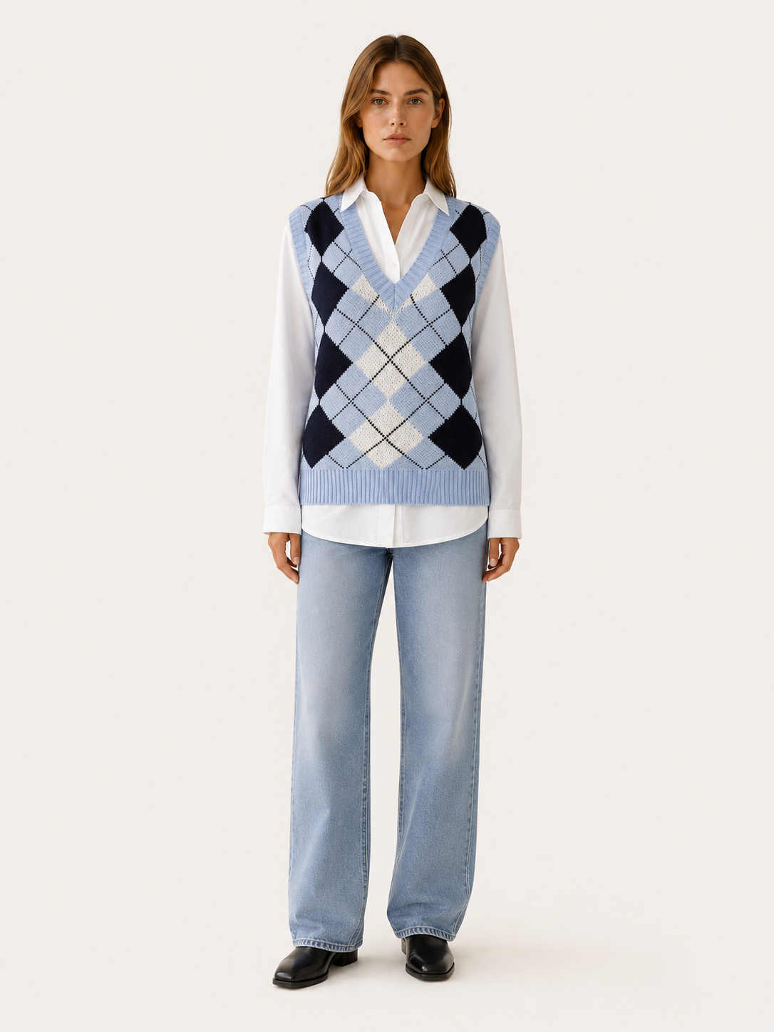 Esmalyn | Sleeveless Jumper with Argyle Pattern and V-Neck