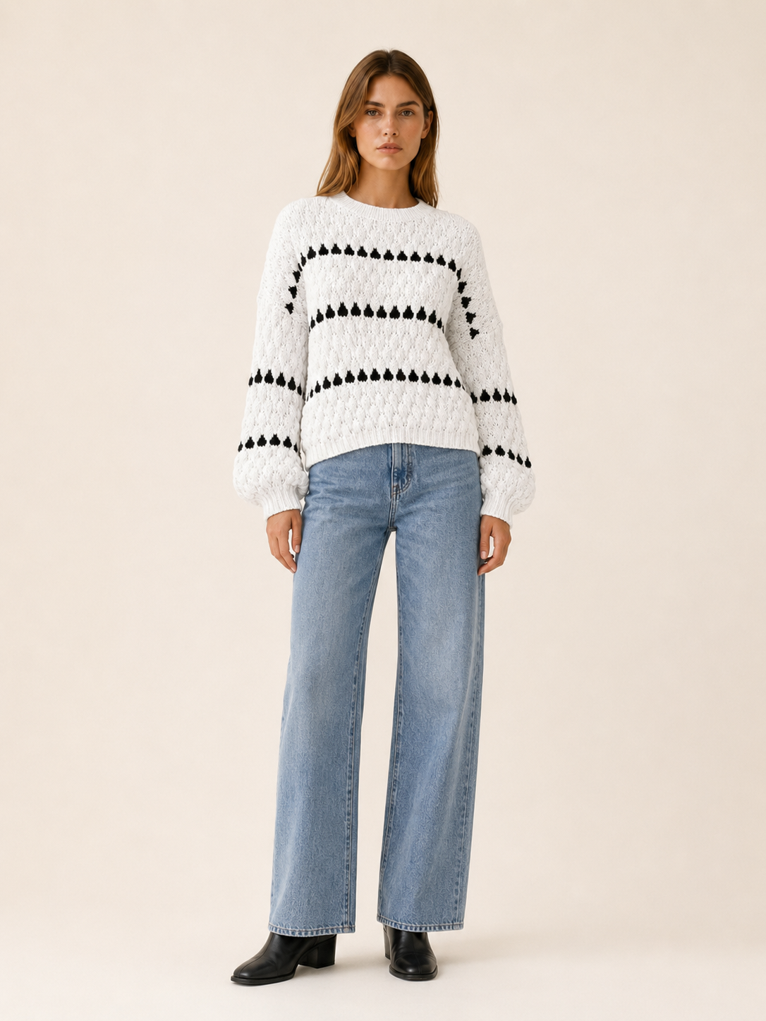 Eudora | Striped Jumper with Drop Shoulders and Balloon Sleeves