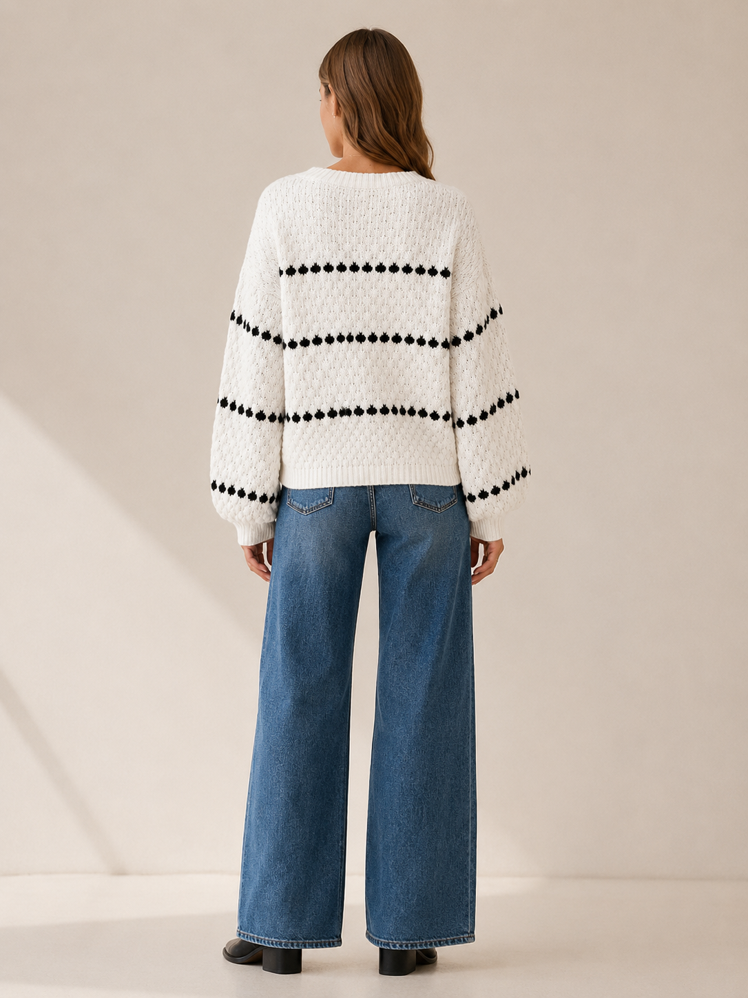 Eudora | Striped Jumper with Drop Shoulders and Balloon Sleeves