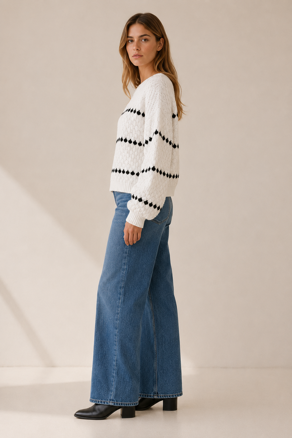Eudora | Striped Jumper with Drop Shoulders and Balloon Sleeves
