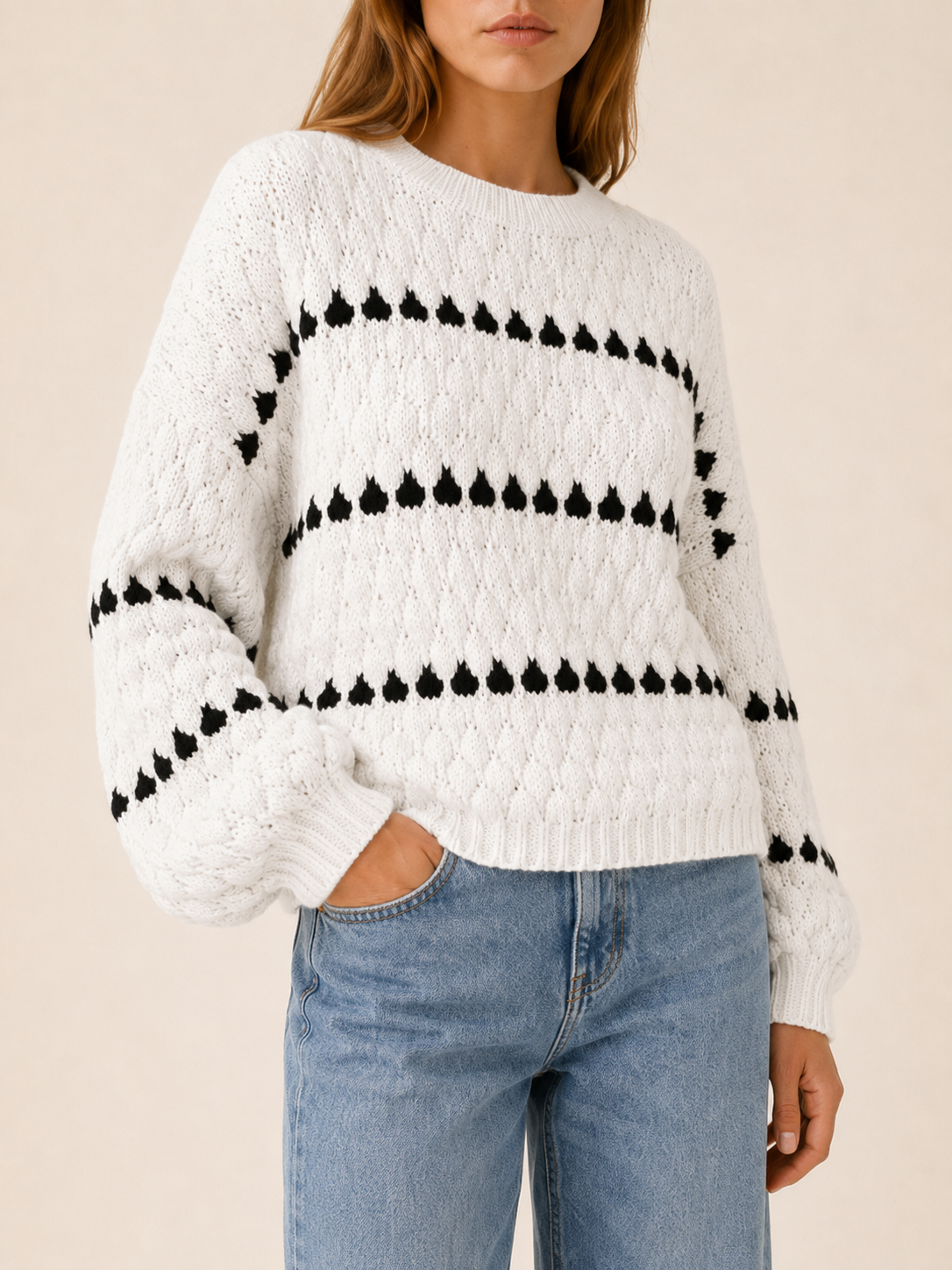 Eudora | Striped Jumper with Drop Shoulders and Balloon Sleeves