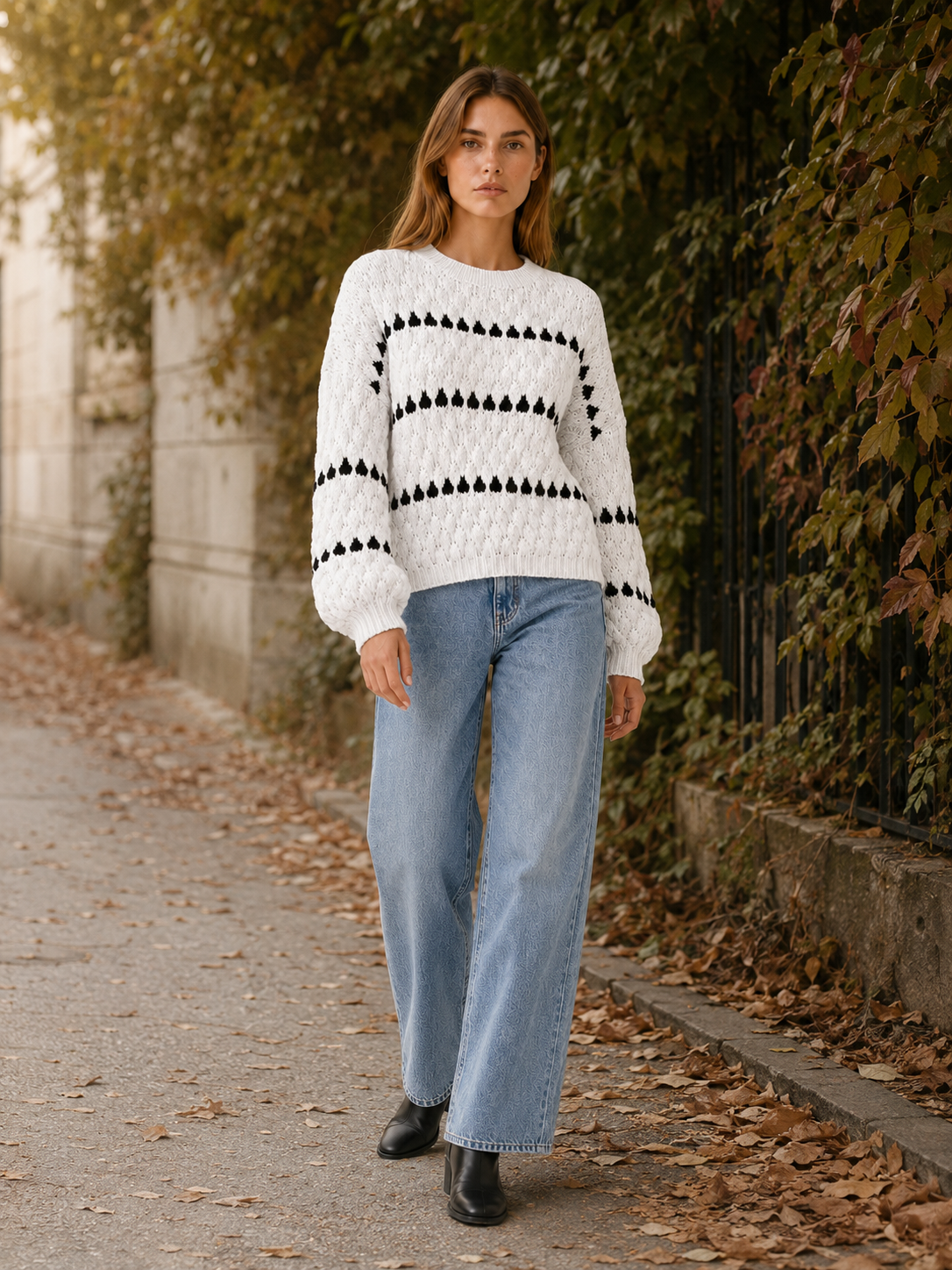 Eudora | Striped Jumper with Drop Shoulders and Balloon Sleeves