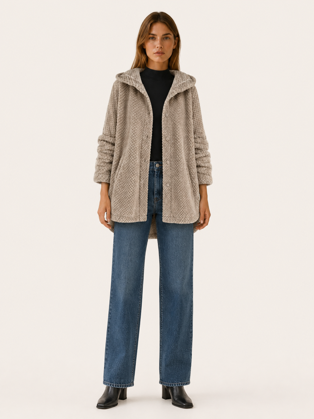 Eudoxia | Women's Button Front Hooded Longline Jacket