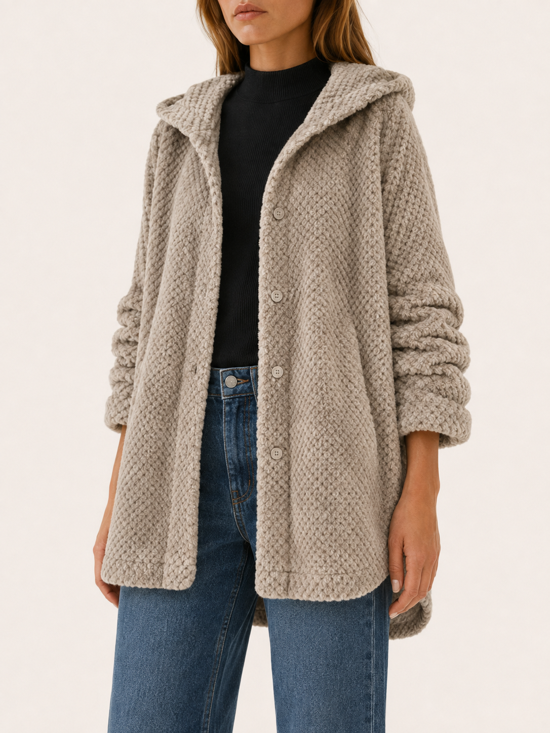 Eudoxia | Women's Button Front Hooded Longline Jacket