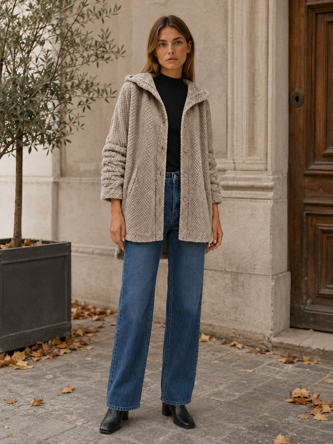 Eudoxia | Women's Button Front Hooded Longline Jacket