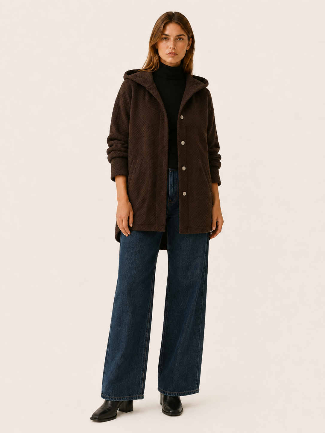 Eudoxia | Women's Button Front Hooded Longline Jacket