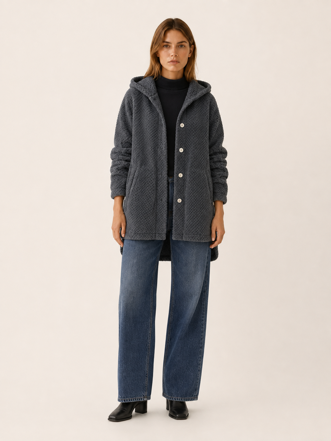 Eudoxia | Women's Button Front Hooded Longline Jacket
