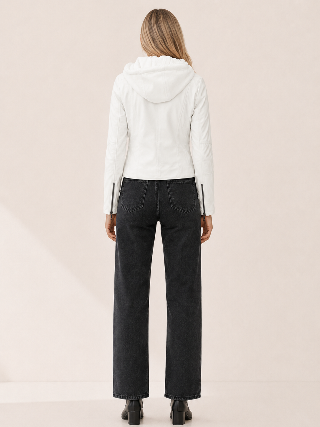 Eulalie | Biker Jacket with Drawstring Hood and Zip Front