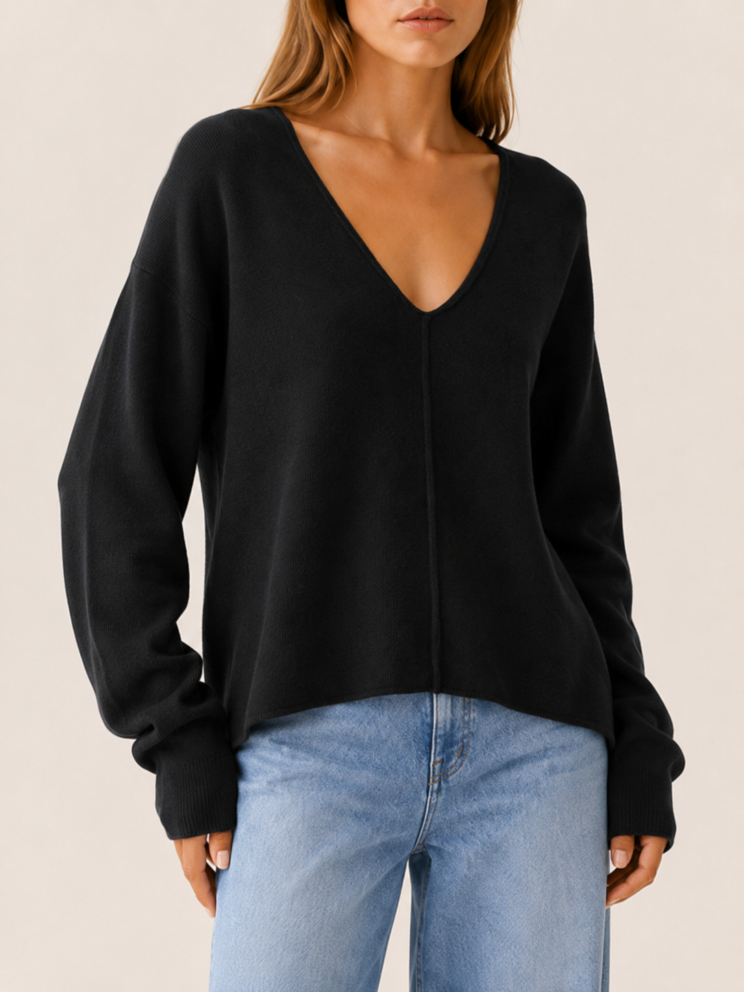 Eulalie | V-Neck Jumper with Centre Seam and Relaxed Fit