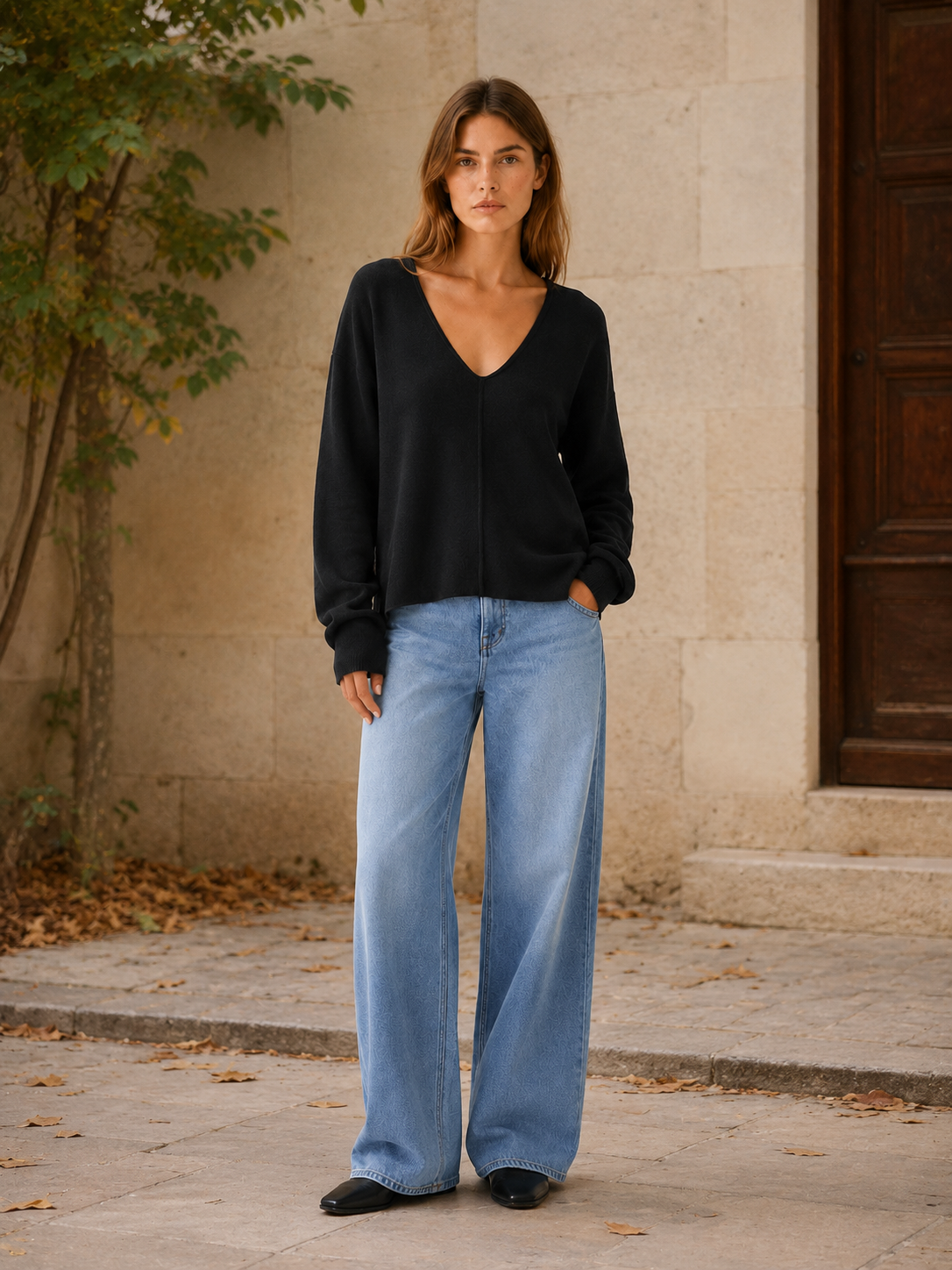 Eulalie | V-Neck Jumper with Centre Seam and Relaxed Fit