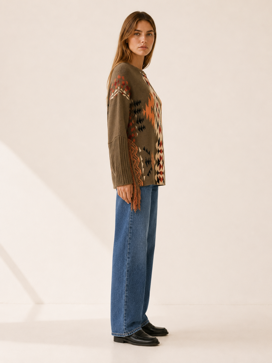 Euphemia | Patterned Jumper with Fringe Detail and Relaxed Fit