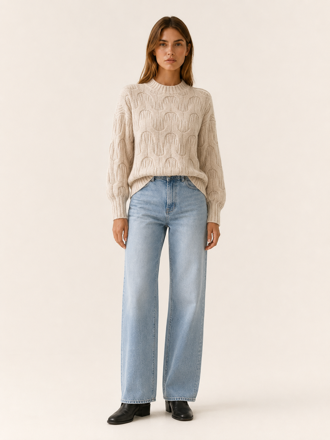 Euphrasie | Round Neck Jumper with Textured Detail