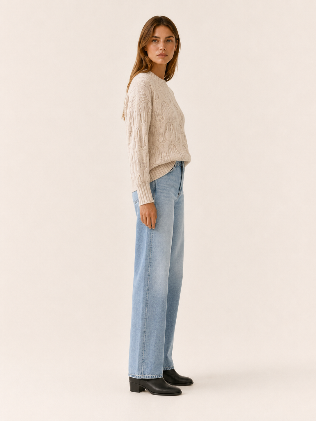 Euphrasie | Round Neck Jumper with Textured Detail
