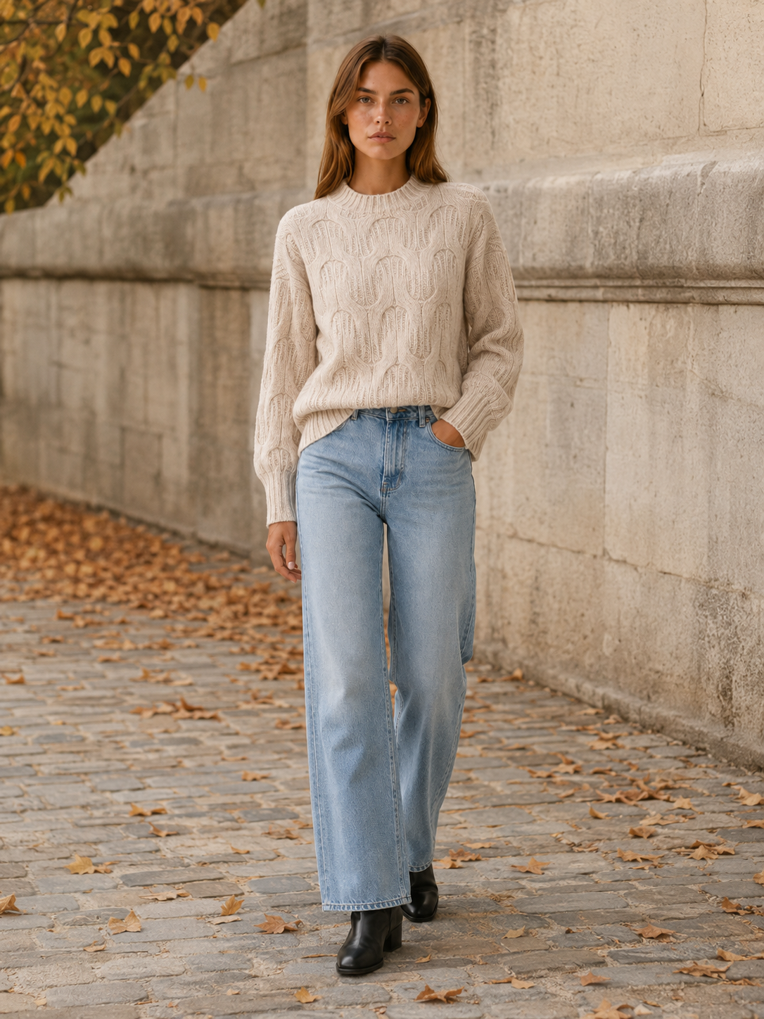 Euphrasie | Round Neck Jumper with Textured Detail