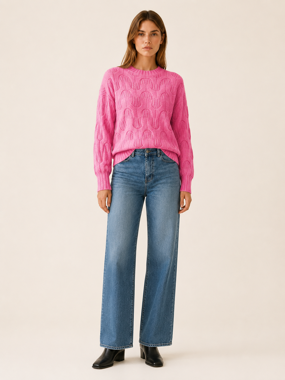 Euphrasie | Round Neck Jumper with Textured Detail