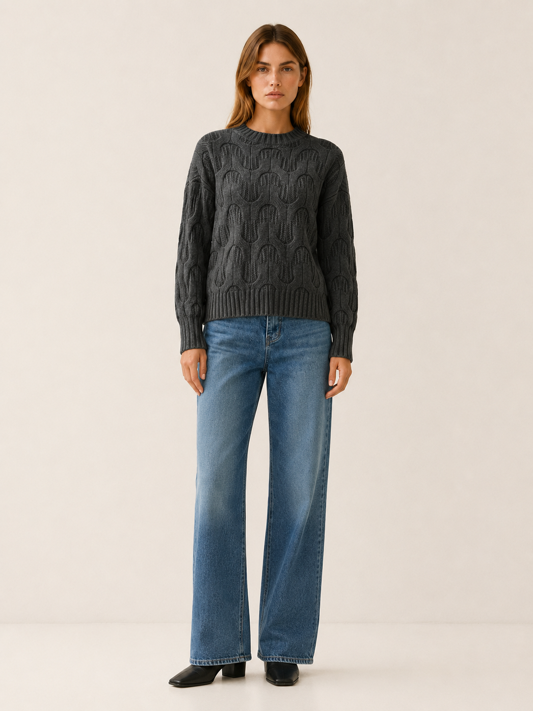 Euphrasie | Round Neck Jumper with Textured Detail
