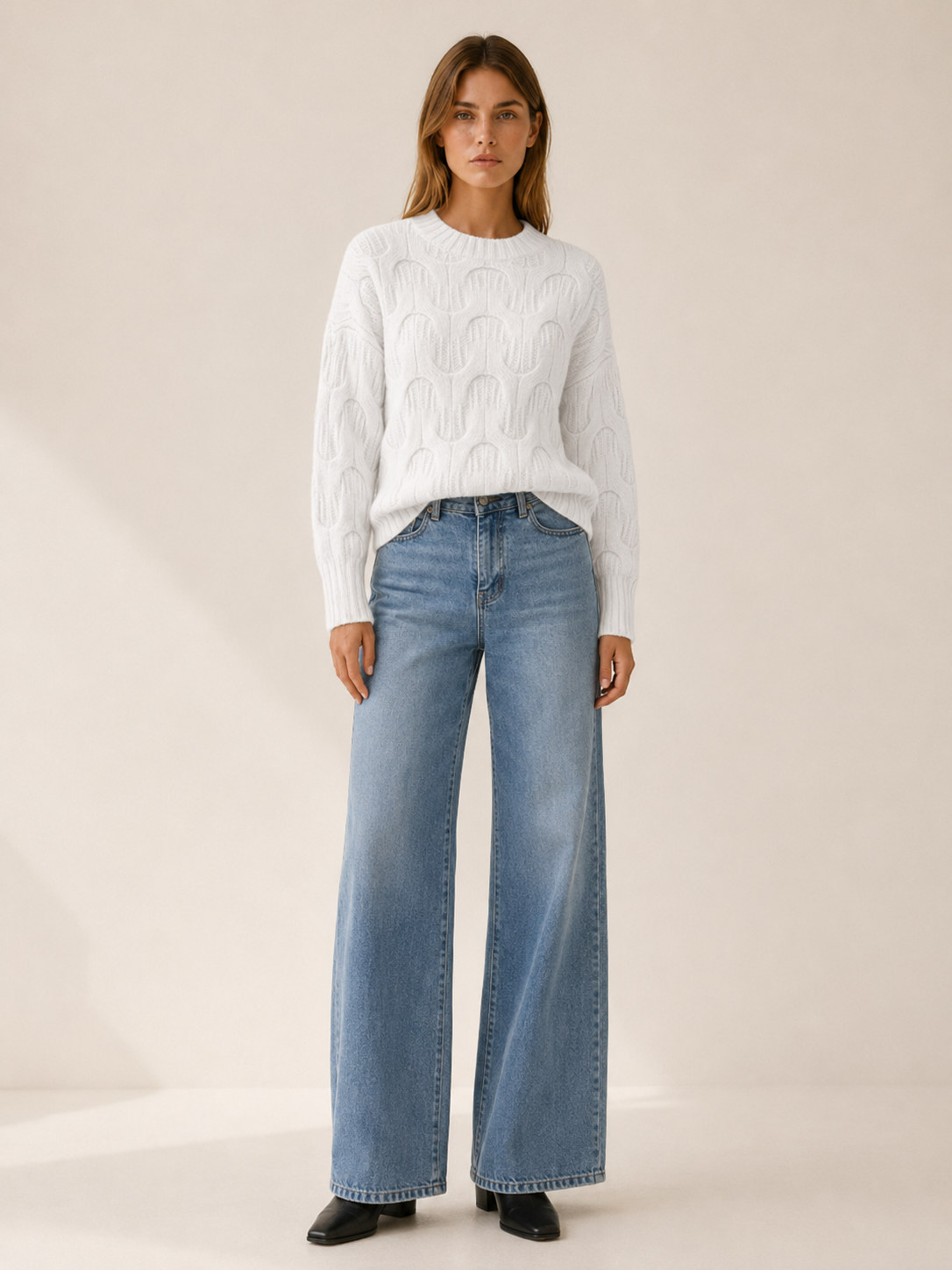 Euphrasie | Round Neck Jumper with Textured Detail