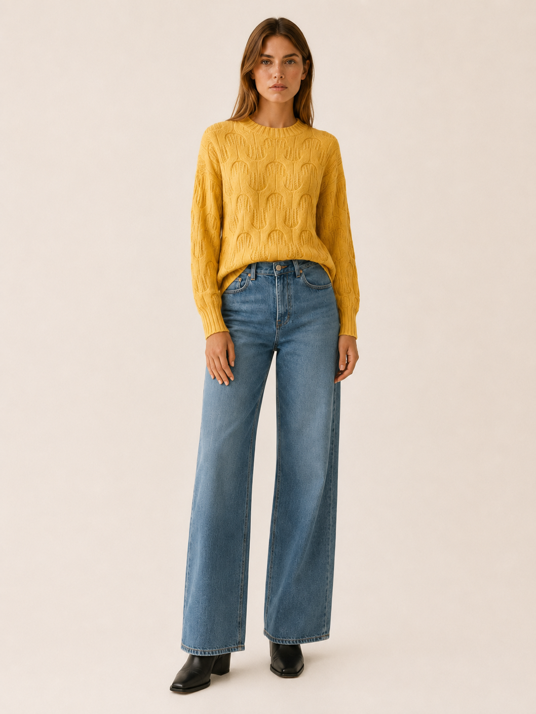 Euphrasie | Round Neck Jumper with Textured Detail