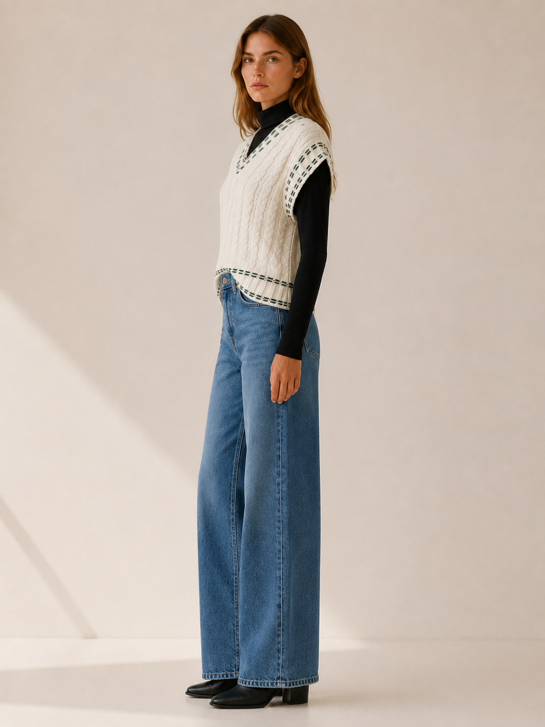 Euphrasie | Sweater Vest with V-Neck and Contrast Stitching