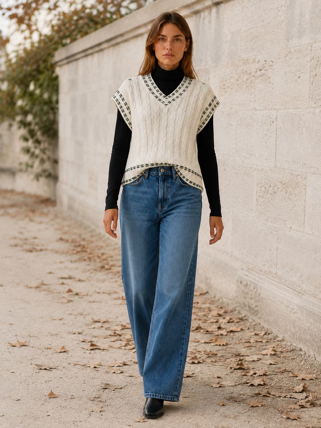 Euphrasie | Sweater Vest with V-Neck and Contrast Stitching