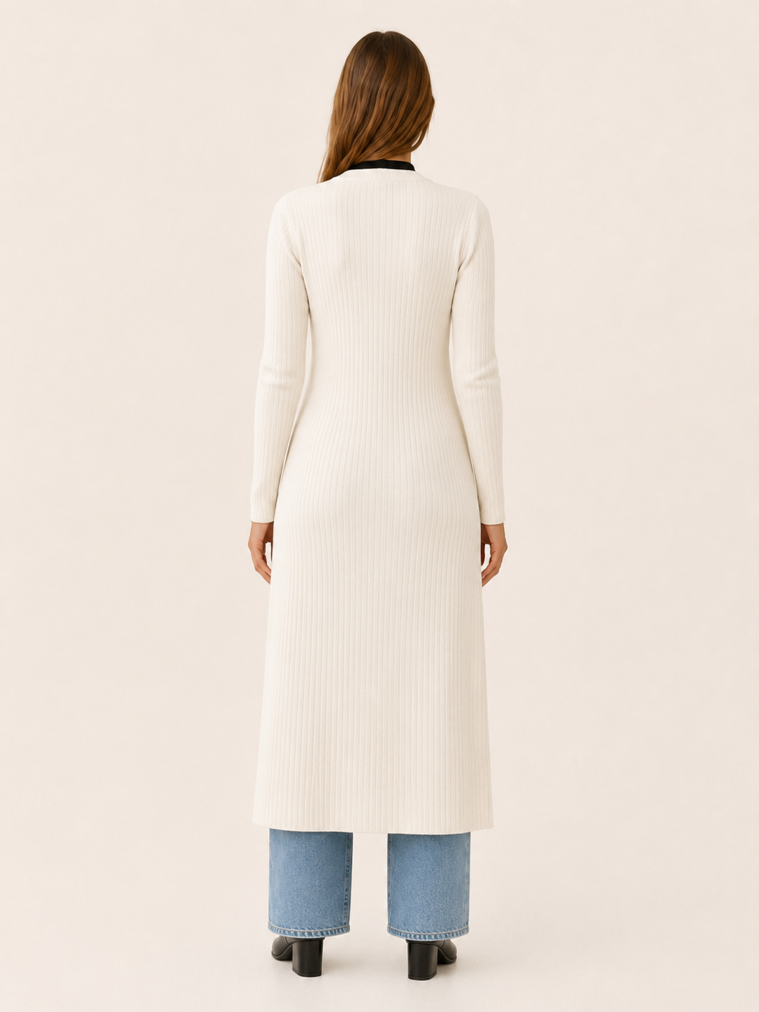 Eupraxia | Long Cardigan with V-Neck and Button Front