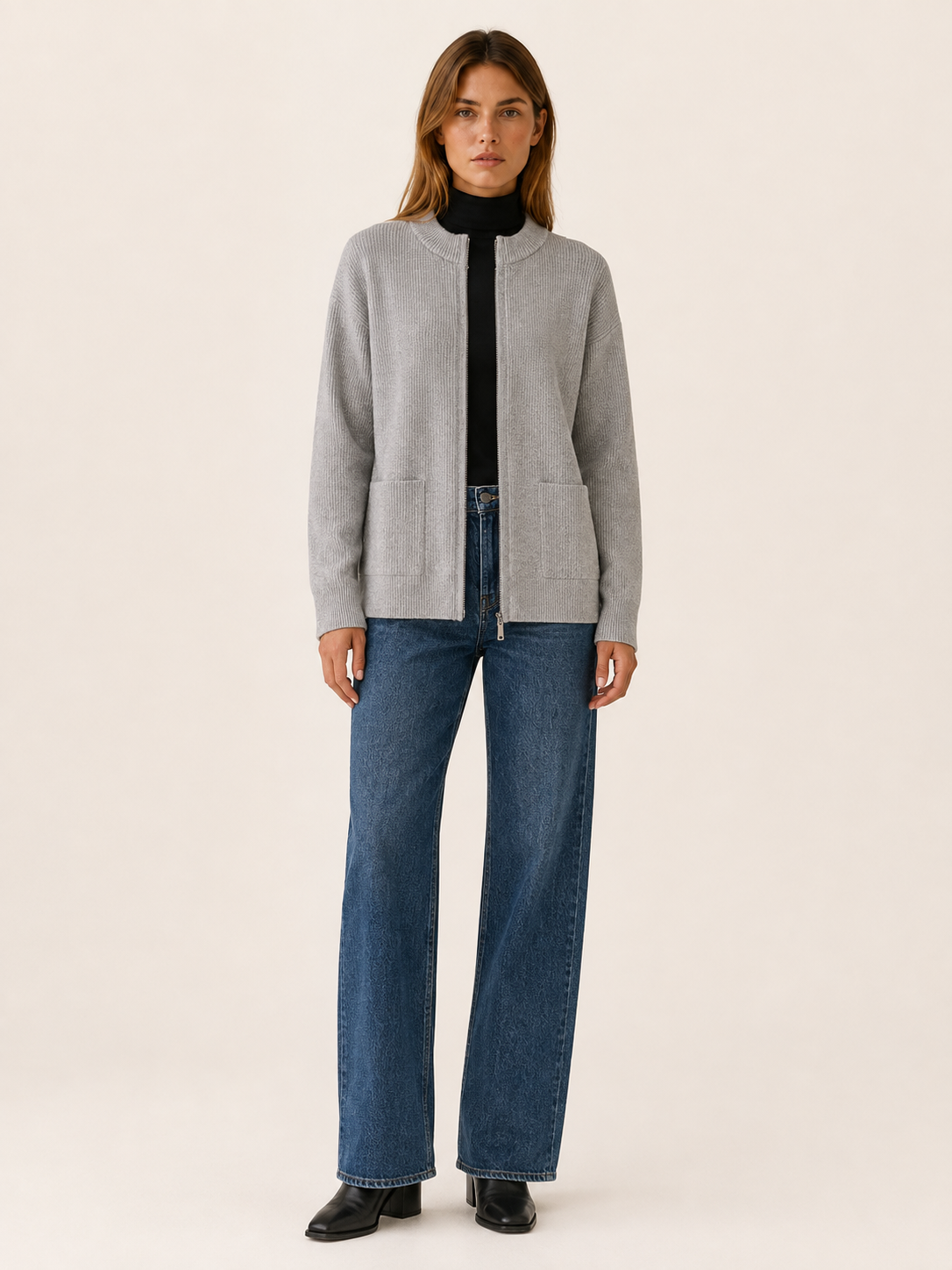 Evadelle | Women's Zip Through Knitted Cardigan