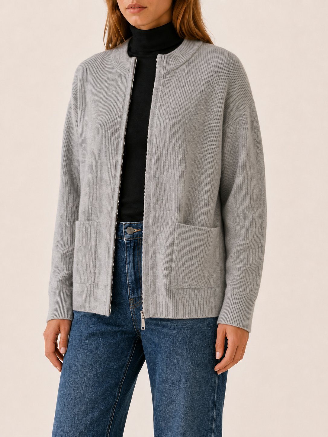 Evadelle | Women's Zip Through Knitted Cardigan