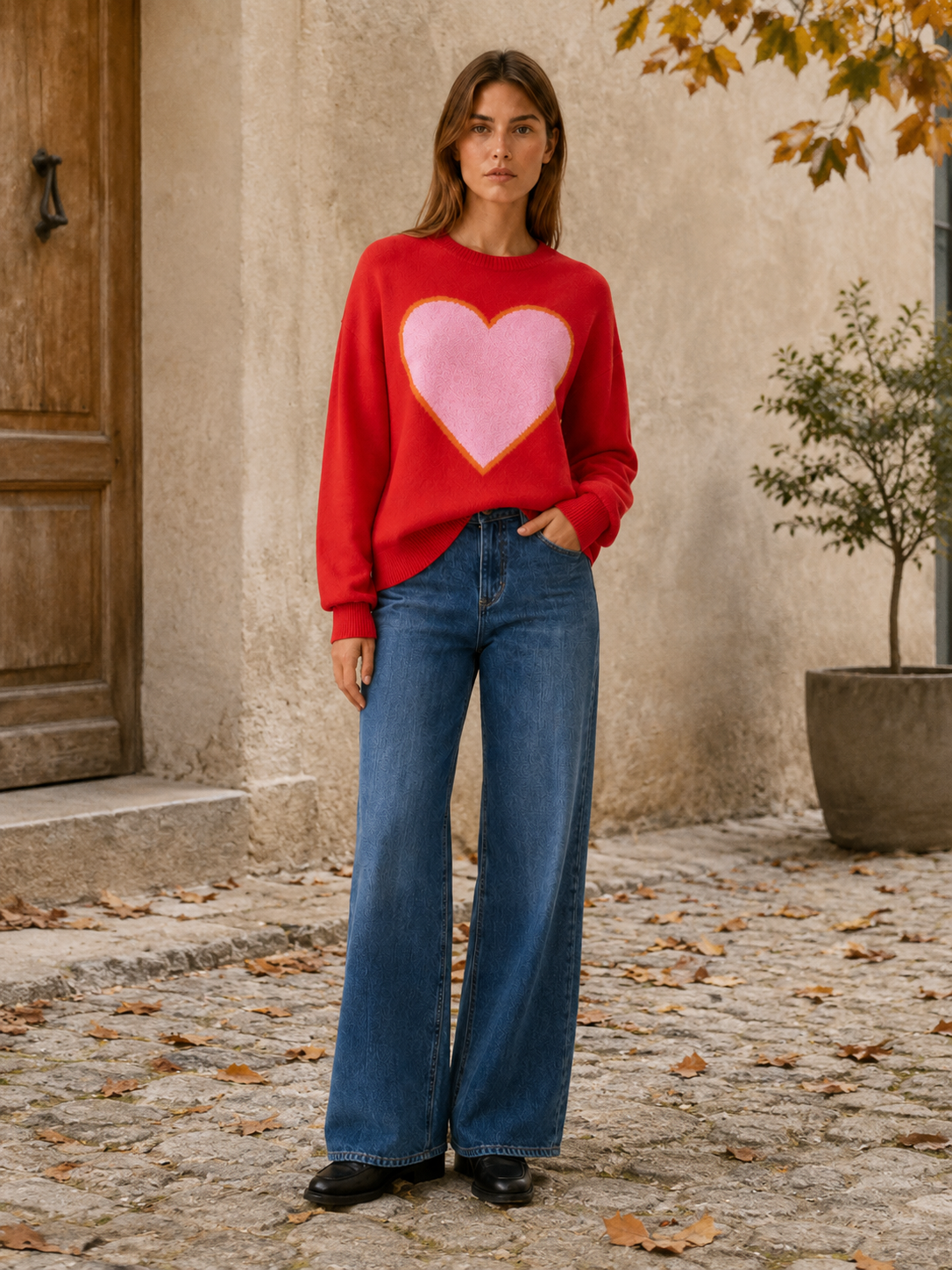 Evadina | Round Neck Jumper with Heart Detail