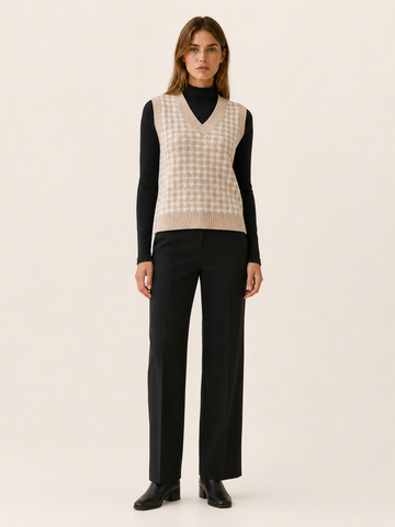 Evadne | Jumper Vest with Houndstooth Pattern and V-Neck