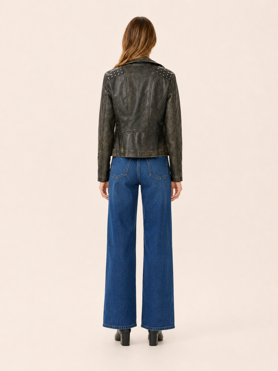Evadra | Biker Jacket with Studded Shoulders and Asymmetric Zip