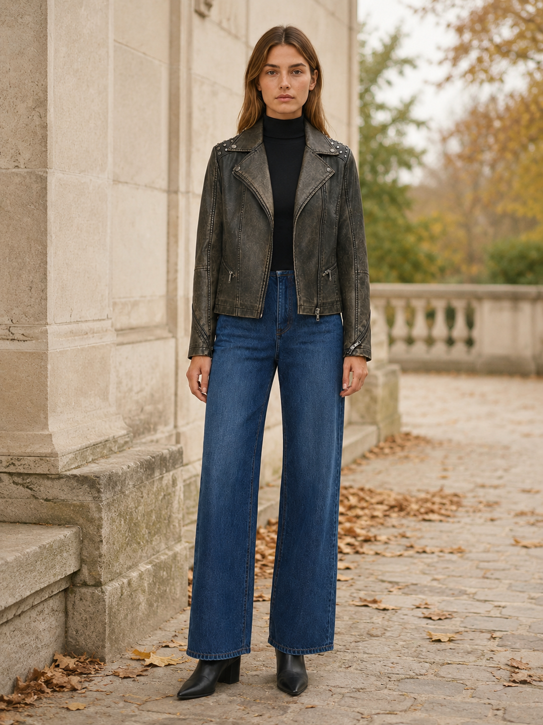 Evadra | Biker Jacket with Studded Shoulders and Asymmetric Zip