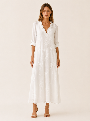 Evelia | Embroidered Maxi Dress with Ruffle Collar