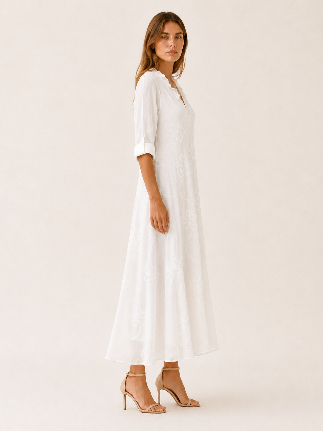 Evelia | Embroidered Maxi Dress with Ruffle Collar