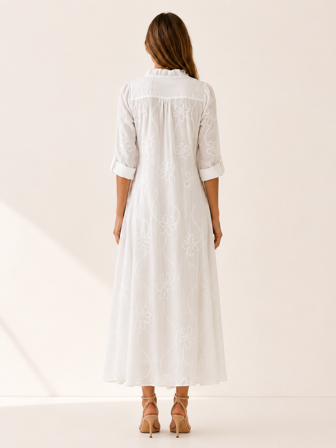 Evelia | Embroidered Maxi Dress with Ruffle Collar