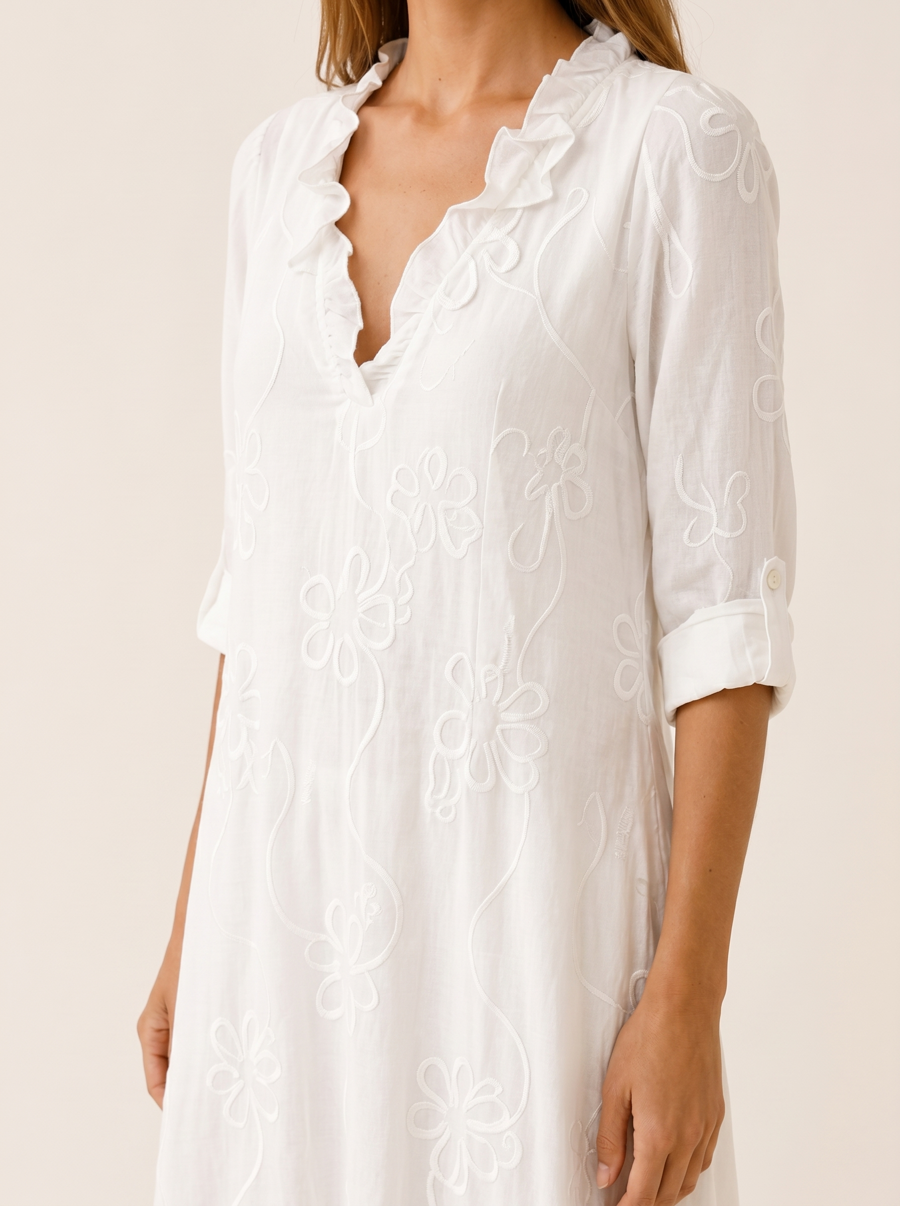Evelia | Embroidered Maxi Dress with Ruffle Collar