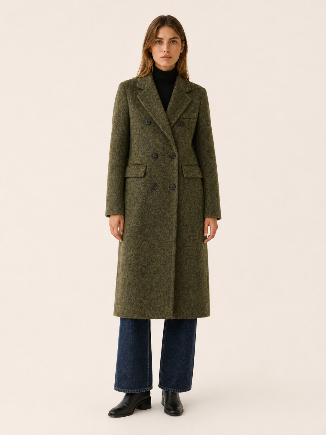 Evelyn | Women’s Long Coat with Double-Breasted Front
